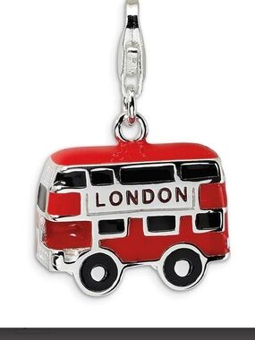 ENAMEL DOUBLE DECKER LONDON BUS CHARM IN STERLING SILVER